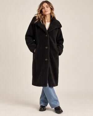GAP Black Teddy Sherpa Coat Women’s S Long Oversized Fleece Jacket NWT Scandi
